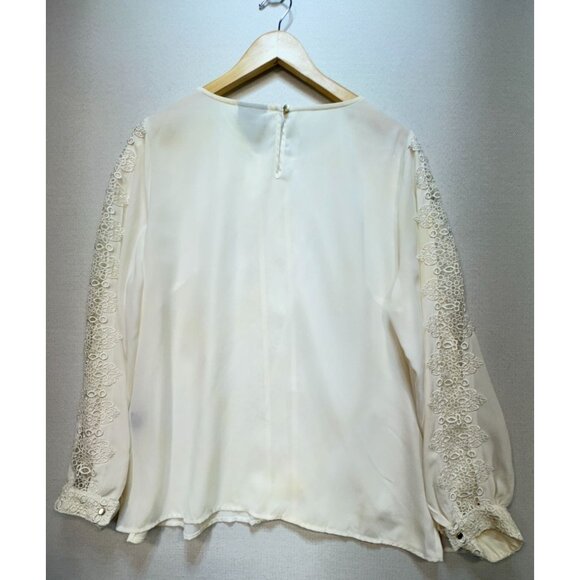 Liz Clayborne Womens Lace Flower Blouse Stretch Sz XL Cream Croquette - Picture 2 of 10